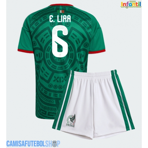 Camisa de time de futebol México Erik Lira #6 Replicas 1º Equipamento Infantil Mundo 2026 Manga Curta (+ Calças curtas)